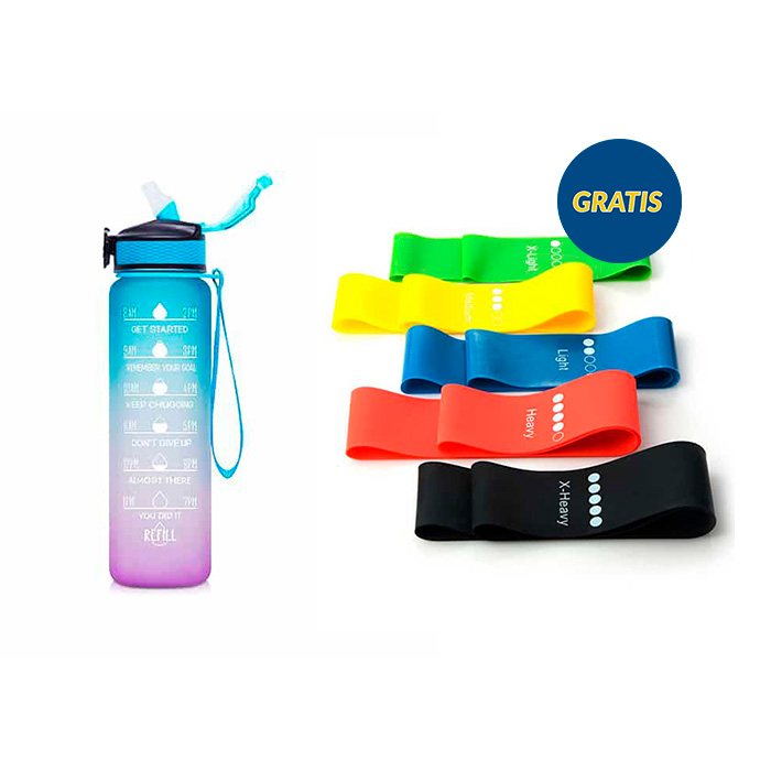 BottleBundle, Motivačná fľaša na vodu + 5-dielna sada cvičebných gúm - Image 2