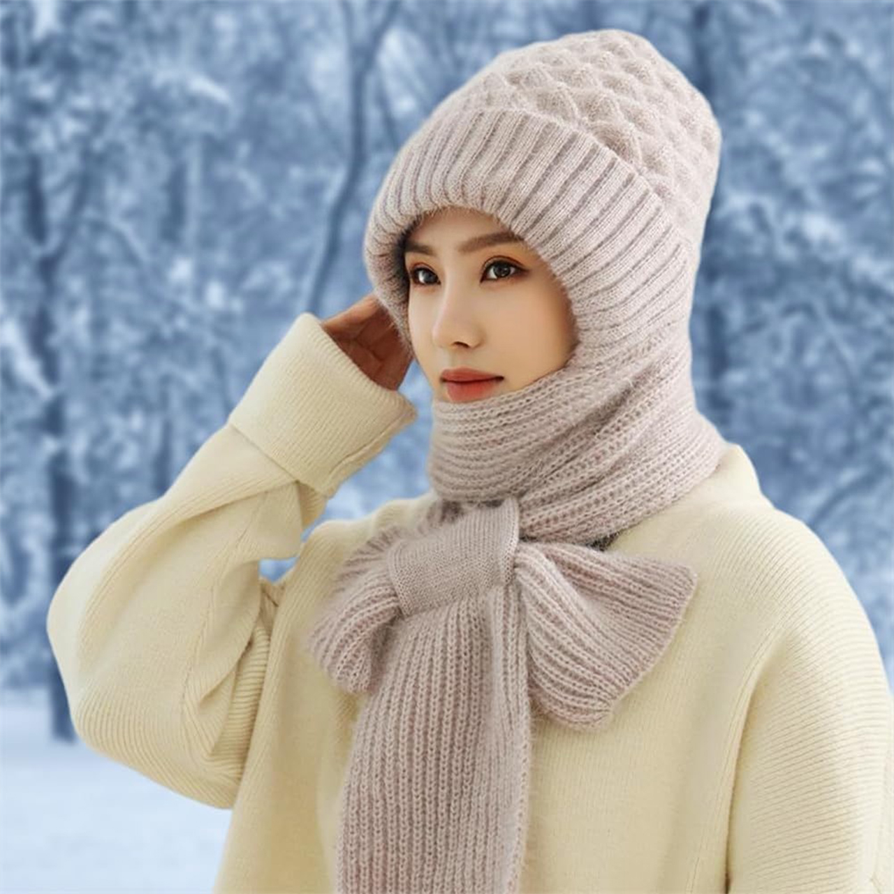 CapScarf, dámska zimná čiapka so šitým šálom - Image 5