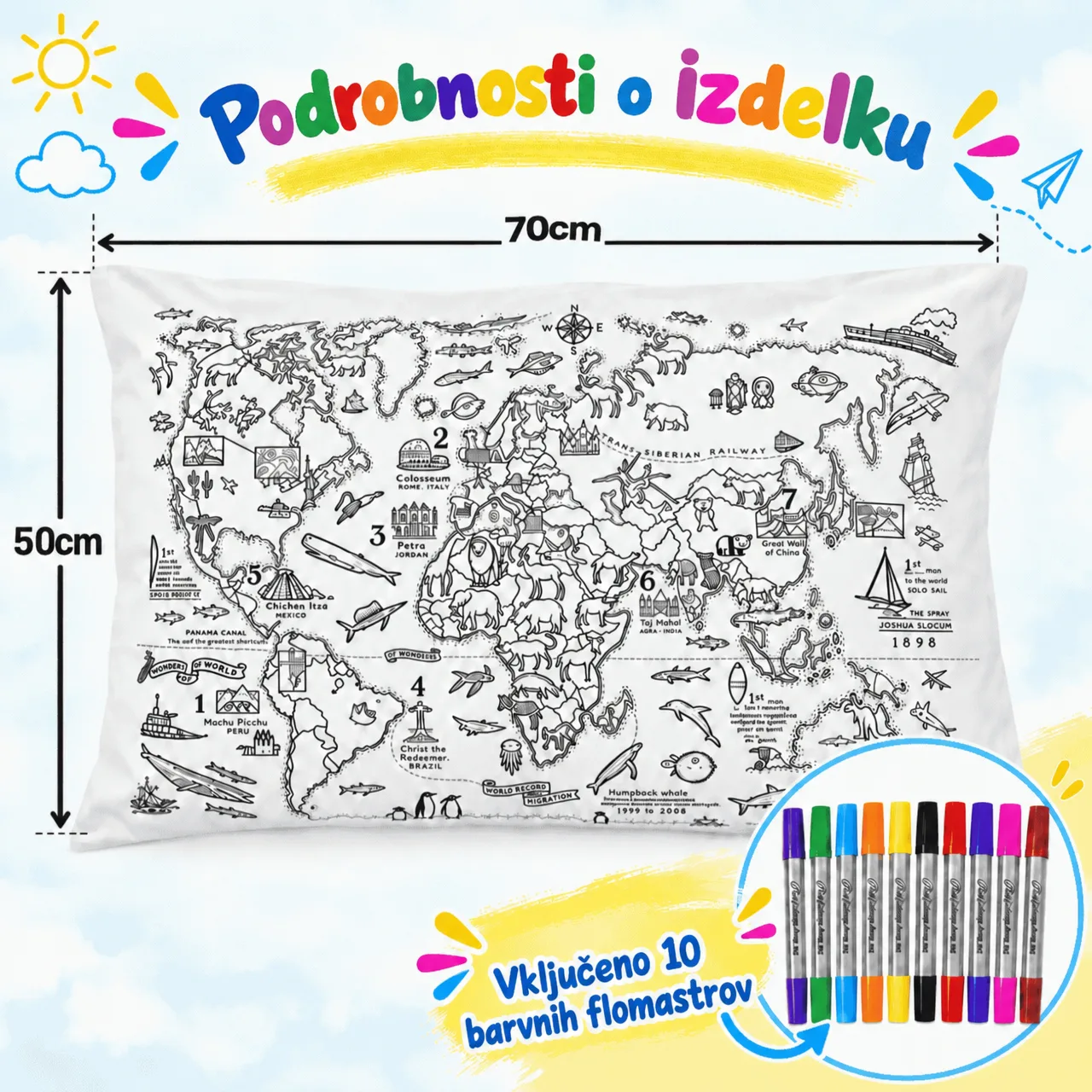 Vyfarbi si vankúš – mapa sveta, ColoringPillow - Image 3