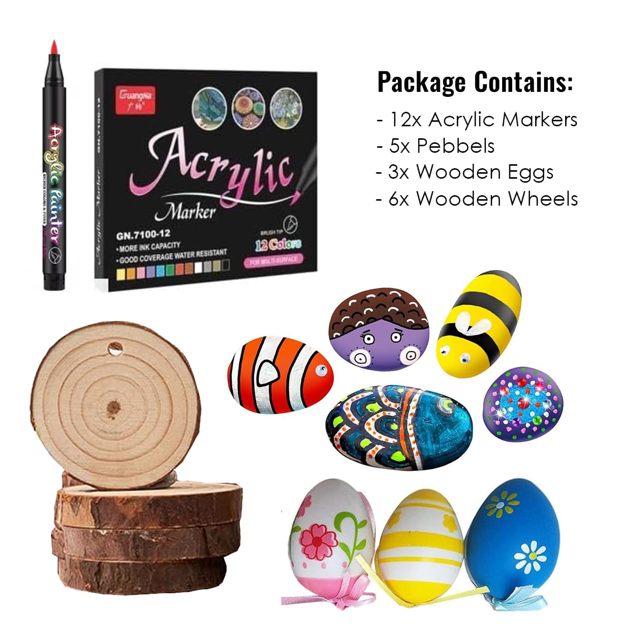 DiyAcrylic, kreatívna sada s akrylovými značkovačmi, kamienkami a drevom - Image 6