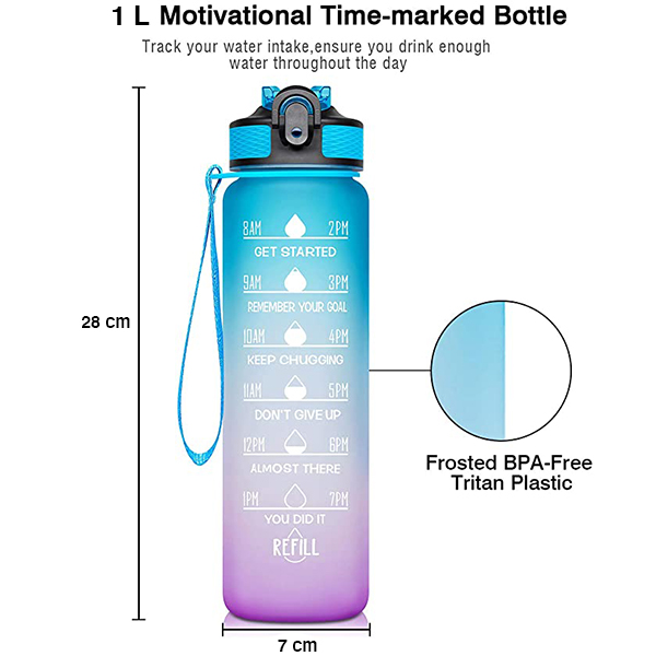 MotivationalBottle, fľaša na vodu s motivačnými veršami a časovými značkami (1000 ml) - Image 4