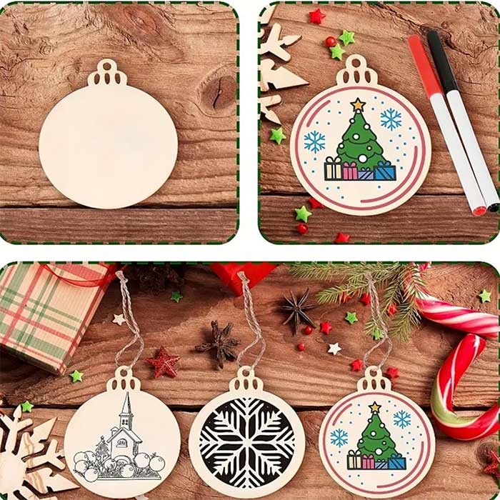 Ornaments, drevené vianočné ozdoby, ktoré si vytvoríte sami (30 kusov) - Image 6