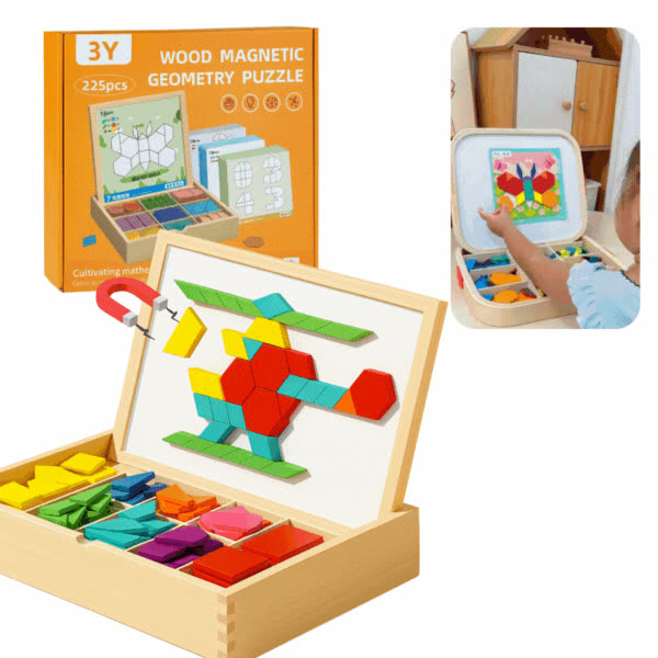 PUZZGEO, Magnetická drevená puzzle súprava (225 kusov) - video