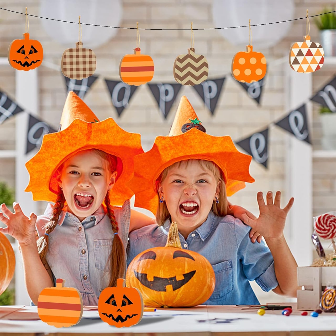 Pumpkins, drevené dlaždice v tvare tekvice na vytvorenie vlastných (10 kusov) - Image 2