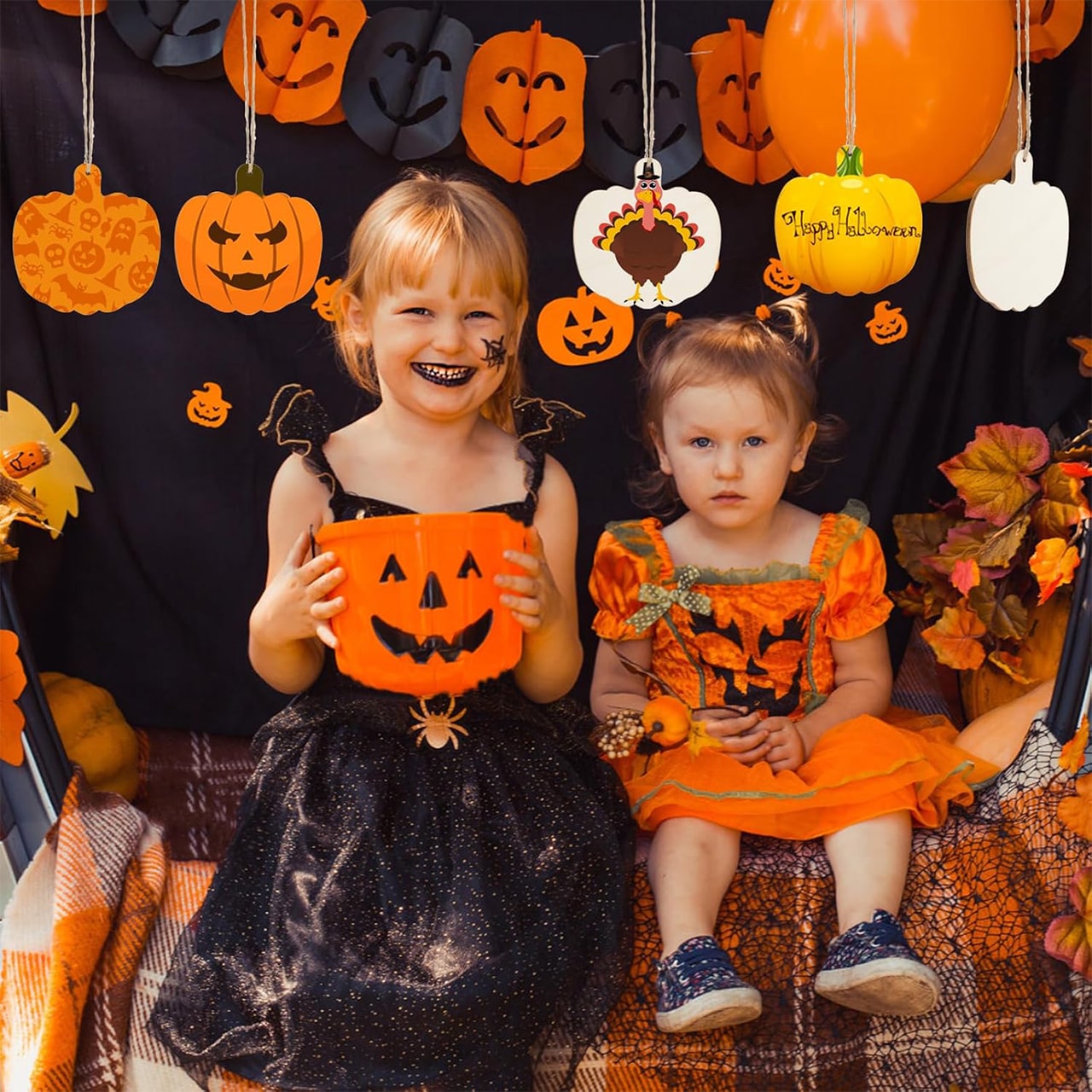 Pumpkins, drevené dlaždice v tvare tekvice na vytvorenie vlastných (10 kusov) - Image 4