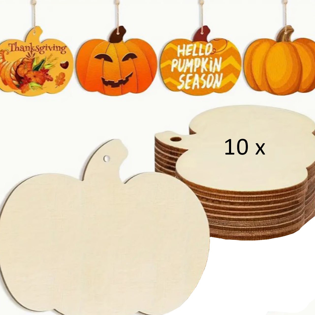 Pumpkins, drevené dlaždice v tvare tekvice na vytvorenie vlastných (10 kusov) - Image 8