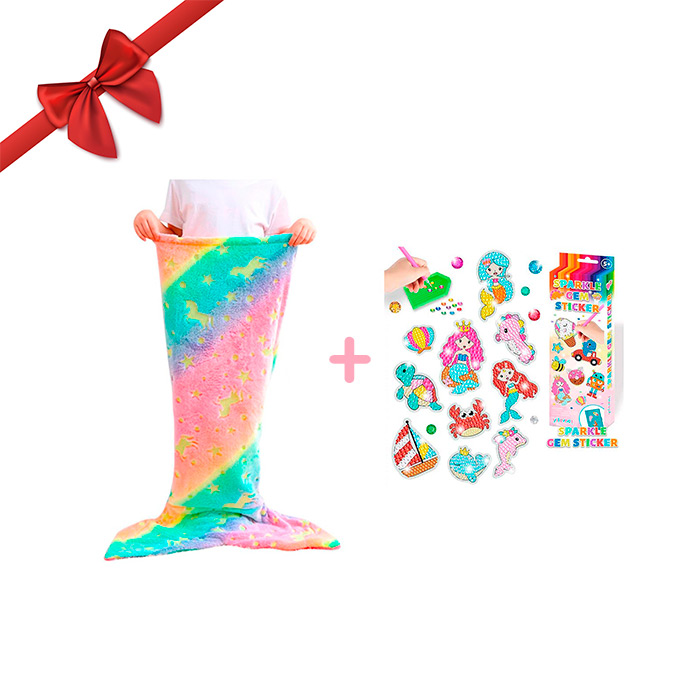 SparkleMermaid, darčekový set s dekou pre dievčatko a diamantovým a samolepkovým tvorivým setom ZADARMO - Image 2