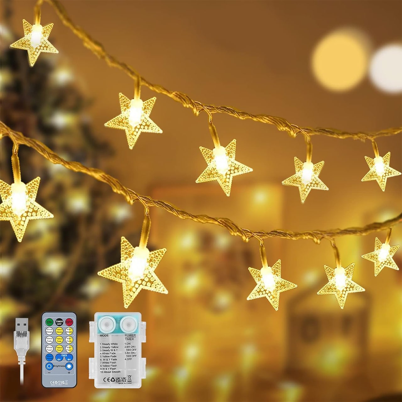 Twinkles, svetelný reťazec so svetlami v tvare hviezd (6 m) - Image 4